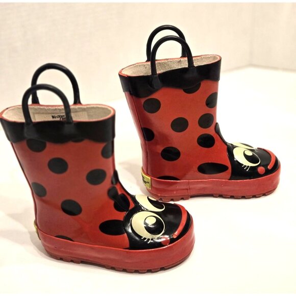 Western Chief Lady Bug Boots Childrens Size 6 Red Rainboots with Straps - Picture 3 of 7